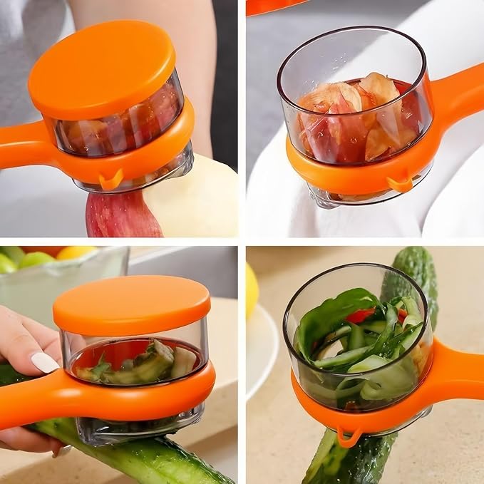 2 Pieces Fruit and Vegetable Peeler with Storage Box, Kitchen Peeler with Catcher, Large-Capacity Cup Body to Prevent Splashing, Sharp Blade for Soft Fruits