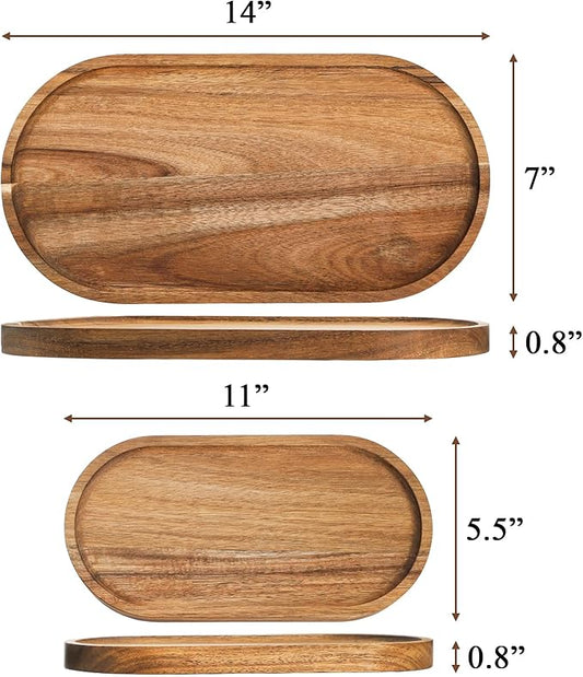 Elsjoy Set of 2 Acacia Wood Serving Trays, Long Wooden Serving Platter Oval Charcuterie Board Set for Home Decor, Fruit, Cheese, ππ" π±π" ππ§π ππ" π±π.π"
