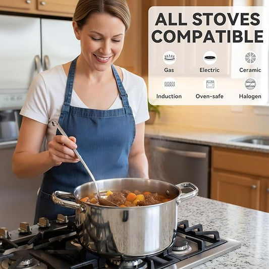 ODPFTY 6QT Stainless Steel Stock Pot with Encapsulated Bottom & Lid - Professional Soup Pot - Nonstick Thick Bottom Stockpot for Cooking, Stewing, and Canning, Dishwasher Safe