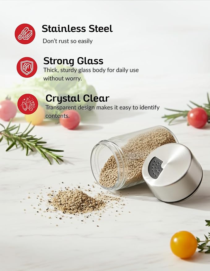 Multi-Function Stainless Steel Salt & Pepper Shaker with Adjustable Sprinkler | Salt Dispenser for Coffee, Protein Powder, Herbs, Spices, Condiments, Baking, Powdered Sugar & Kitchen Essentials