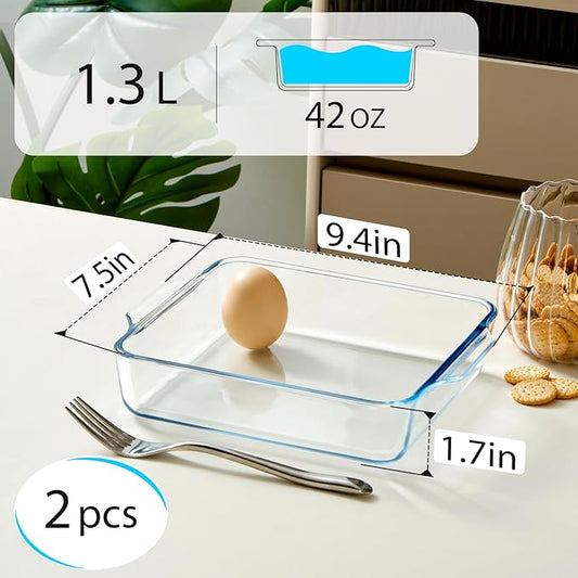 NUTRIUPS 9.8x7.7in Glass Baking Dish for Oven 2-pack, 42oz Square Cake Pans Glass Casserole Dishes for Oven