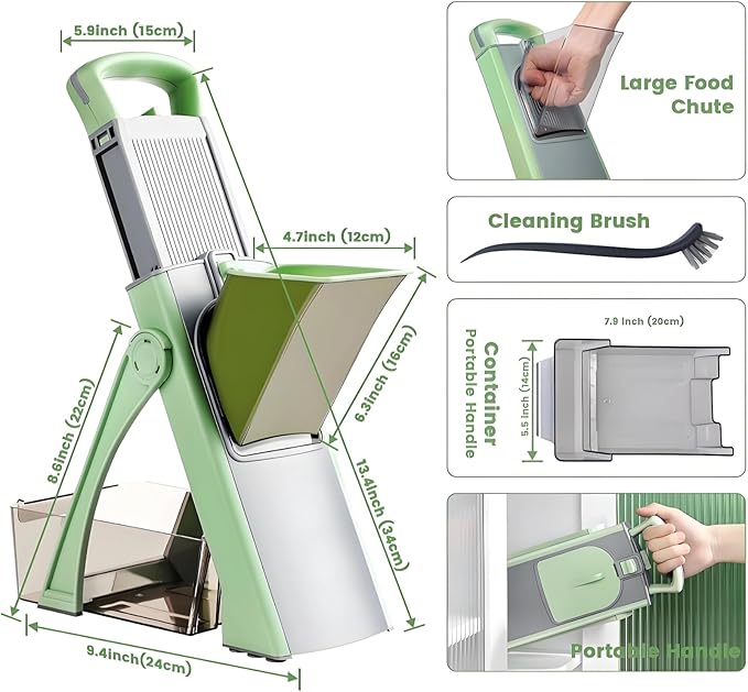 Safe Mandoline Slicer for Kitchen,Freely Adjustable Food Chopper,Kitchen Must Haves Vegetable Chopper,Potato Onion Carrot Cucumber Slicer (green)