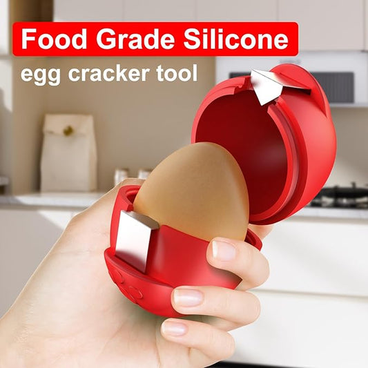 Egg Cracker, Silicone Egg Shell Opener, Cute Egg Shaped Design, Opens Eggs with Ease, A Little Happiness Boost for Your Kitchen. (3-Pack–Green, Red, Yellow)