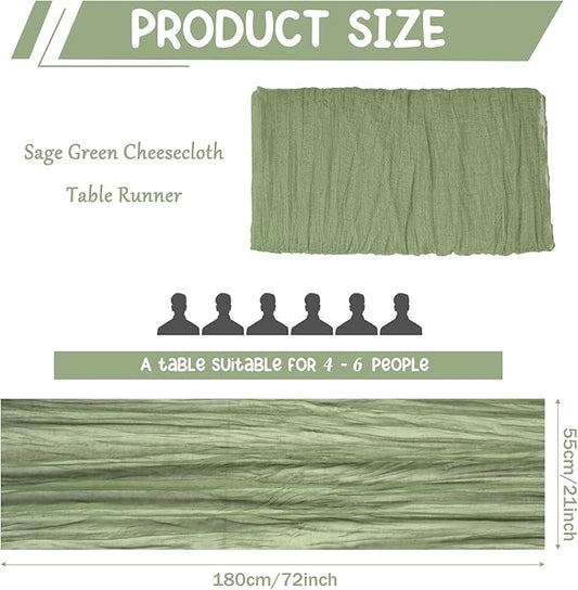 10 Pack Sage Green Cheesecloth Table Runner 6FT Boho Gauze Fabric Table Runner Vintage Rustic Sheer Runners for Wedding Party Bridal Baby Shower Long Table Decorations