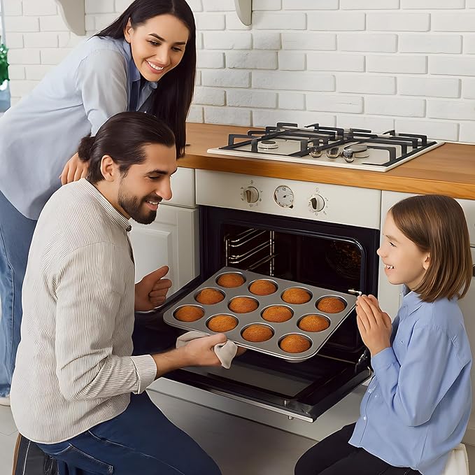 Acellegic 4 Set Mini Muffin Pans Carbon Steel Nonstick Bakeware for Oven Mini Cake Tart Quiche (12-cup)