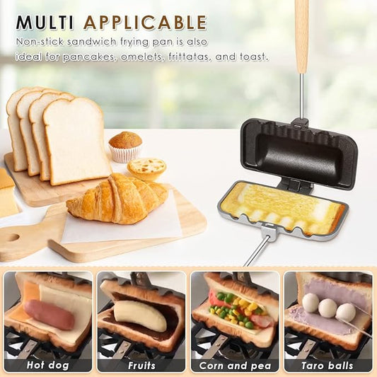 Hot Sandwich Maker, Hot Dog Toaster, Double-Sided Sandwich Baking Pan, Double Sided Frying Pan, Grilled Cheese Maker Nonstick Sandwich Maker Flip Grill Pan for Breakfast Pancakes, Toast, Omelets