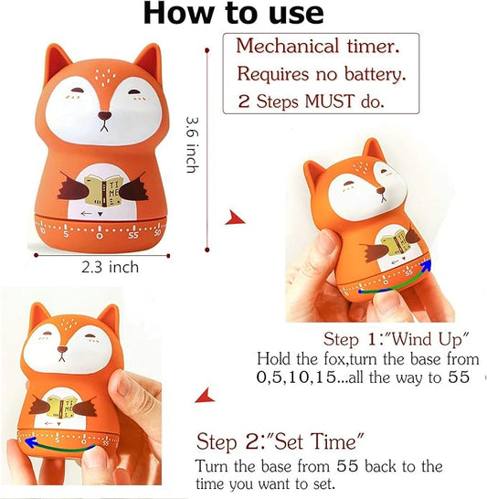 Mechanical Kitchen Timer, Cute Animal Timer for Kids, Wind Up 60 Minutes Manual Countdown Timer for Classroom, Home, Study and Cooking (Beige Wolf)