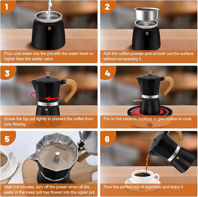 DITOSH 6 Cup Aluminum Espresso Stovetop Moka Pot Express Coffee Maker Percolator Italian Classic Mocha Coffee Machine for Italian and Cuban Cafe Brewing for Home & Camping 300ml 10oz
