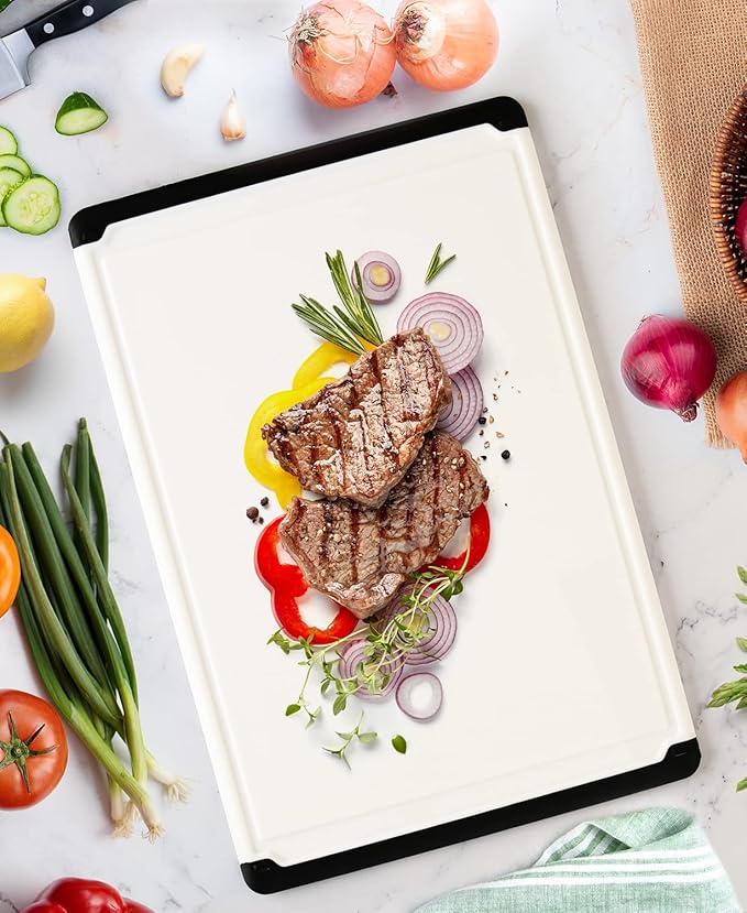 Extra-Large Cutting Board for Kitchen, 18” Reversible Cutting Board with Juice Groove, Dishwasher Safe Plastic Chopping Board Non-Slip Grip for Meal Prep, Meat, Vegetables, and Everyday Cooking
