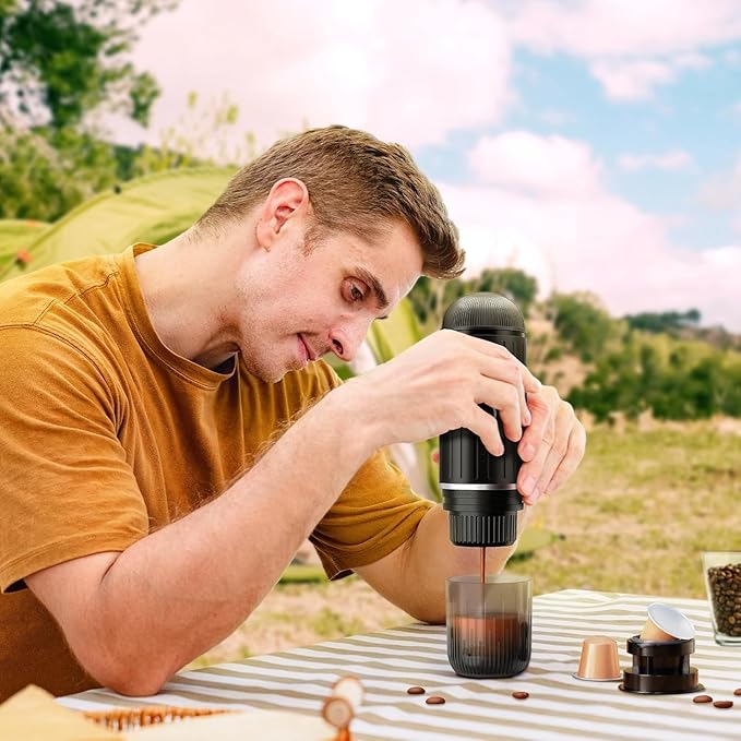 Portable Electric Espresso Coffee Maker for Ground Coffee & NS Capsule Fast Self-Heating Technology with USB-C Perfect for RV, Hiking, Camping, Office & On-the-Go Lifestyles, Christmas Gift for Men