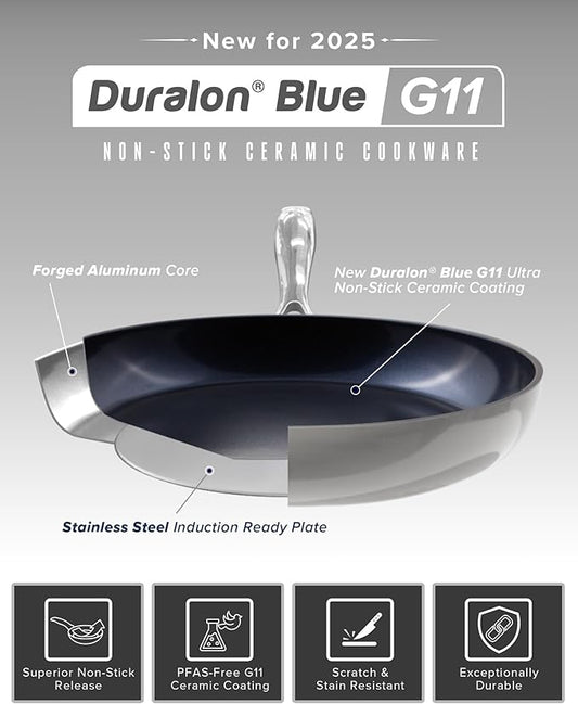 Nuwave Healthy G11-Pots and Pans Set Non Stick, 9H Near-Diamond Hardness Scratch-Resistant, Works on All Stovetops, PFAS Free, with Frying Pans, Saucepans & Glass Lids, Stay-Cool Handles, Cool Gray