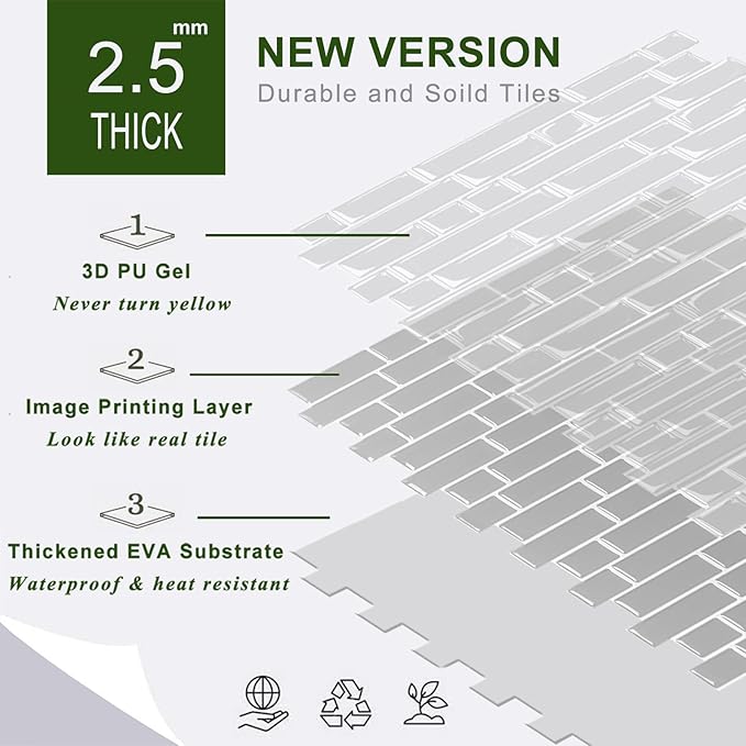 STICKGOO Peel and Stick Backsplash - 10 Sheets of 12”×12” - 3D Self Adhesive Peel and Stick Tile Backsplash for Kitchen & Bathroom