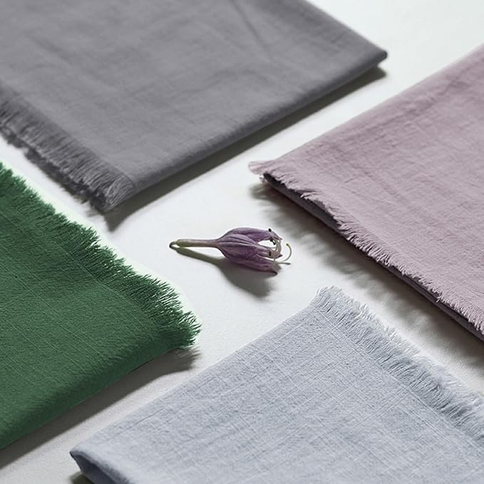 Handmade Cloth Napkins 100% Cotton Napkins with Fringe,Delicate Handmade Cloth Napkins for Dinners, Parties, Weddings and More,18 x 18 Inch Set of 6 - Light Grey