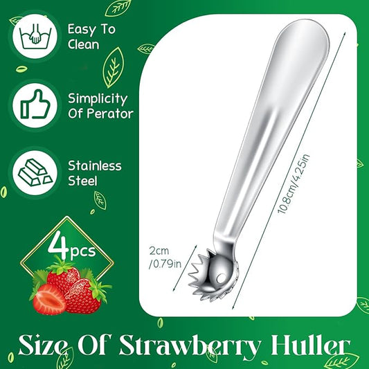 Baderke 4 Pcs Tomato Stem Corer Strawberry Baller Stainless Steel Strawberry Huller Tool Fruit Vegetable Stem Remover