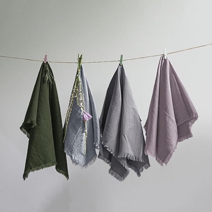 Handmade Cloth Napkins 100% Cotton Napkins with Fringe,Delicate Handmade Cloth Napkins for Dinners, Parties, Weddings and More,18 x 18 Inch Set of 6 - Olive Green