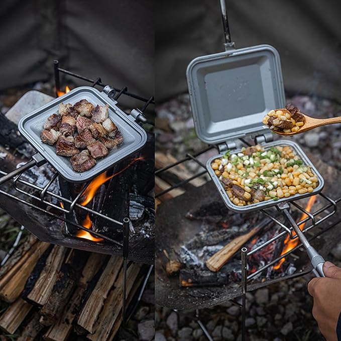 Campingmoon Campfire Sandwich Maker Camping BreadToaster Aluminum Hot Sandwich Stovetop Grill Pan Campfire Pie Cooking Equipment (Sliver)