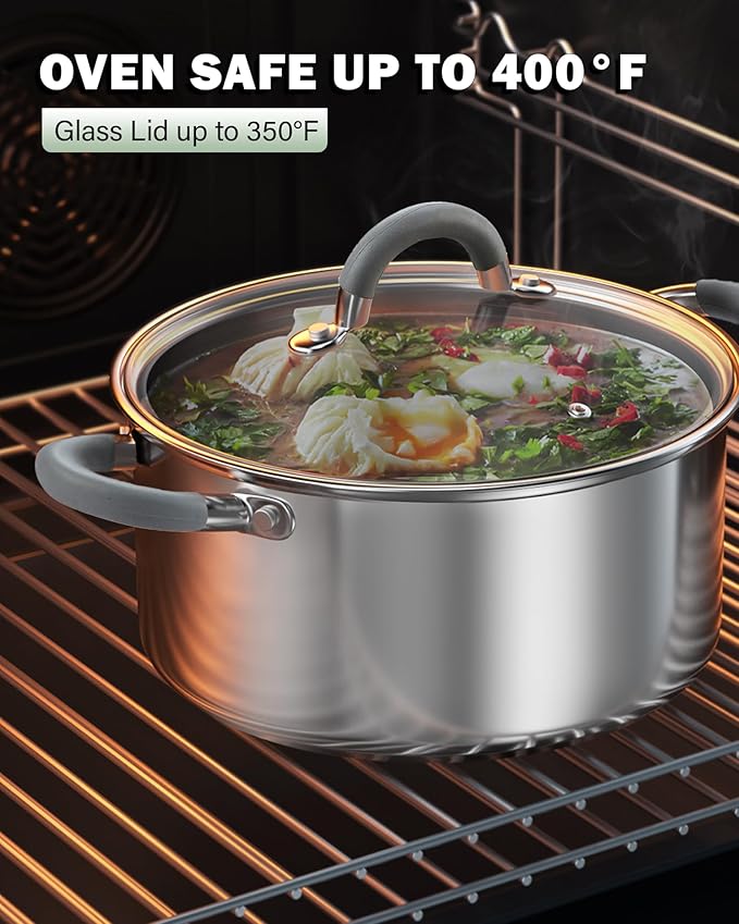 Cook N Home 3-Quart Stainless Steel Pot, Small Stock Pot with Glass Lid, Basics Saucier Casserole Stockpot, Stay-Cool Silicone Handles