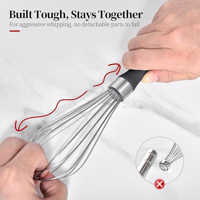 9.06in Kitchen Wire Whisk, 18/10 Stainless Steel Metal Balloon Wisk Heavy Duty Egg Beater whisker Hand Mixer for Cooking, Baking, Mixing, Stirring, Sauce, Flour, chocolate(Small, lnky Black)