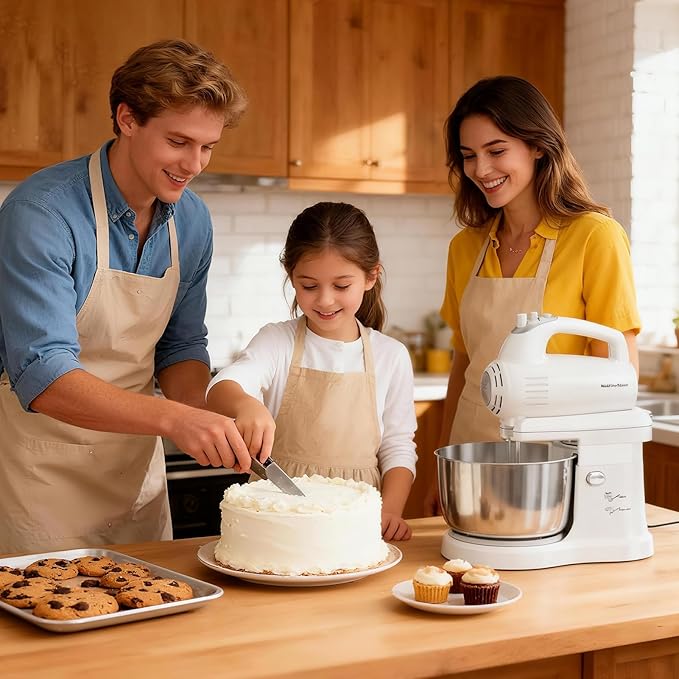 Stand Mixer Hand Mixer Kitchen Electric - 2-IN-1 3.2 QT Auto-Rotating Bowl & Beater Tilt-Head Small Standing Mixer, 250 Watt 5-Speed with Turbo Boost Household Mixer with Beaters & Dough Hooks