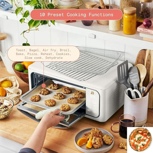 Beautiful by Drew Infrared Air Fry Toaster Oven 1800W with 9-Slice Capacity and Multi-Function Cooking (white)