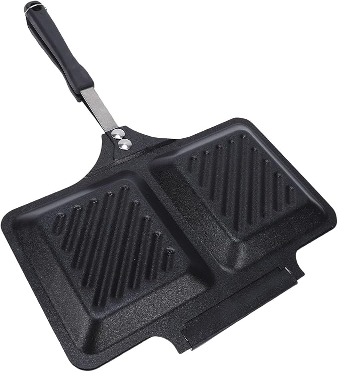 Focket Grilled Sandwich Maker, Non Stick Coating Double Sided Stovetop Panini Press Grill, Iron 26.74oz Square Toasted Panini Maker Pan for Home Kitchen Waffle Barbecue Steak, Easy (Black)