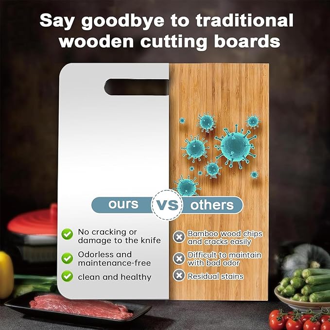 Belothi Stainless Steel Cutting Board, 3 PCS Cutting Boards for Kitchen, 304 Stainless Non Stick Chopping Cutting Board for Meat Fruit & Vegetable (15"x 11",13"x 9",10"x 6")