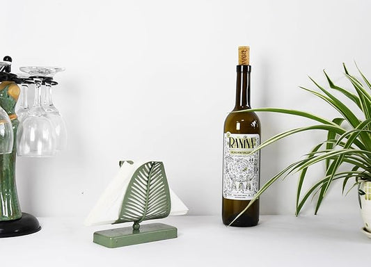 OwlGift Freestanding Modern Napkin Holder with Leaf Design, Tabletop Tissue Dispenser, Napkin Storage Organizer – Rustic Green