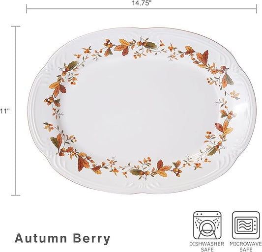 Pfaltzgraff Autumn Berry Oval Platter, 14-3/4-Inch x 11-Inch, White, 5189119
