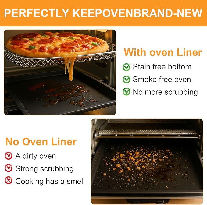 GWYSY Oven Liners for Bottom of Oven, 11.4"x14.2" Reusable Non-Stick Heat Resistant Toaster Liners Toaster Mat for for Cuisinart TOA-95 Air Fryer Toaster Oven, 4 Pack