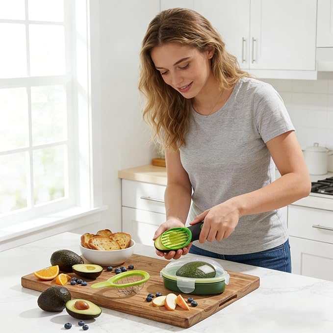 Egg Slicers, Avocado 6 Piece Set with Avocado Container, Includes Avocado Slicer and Avocado Cutter Tool, Dishwasher Safe for Slicing, Dicing and Keeping Avocados Fresh