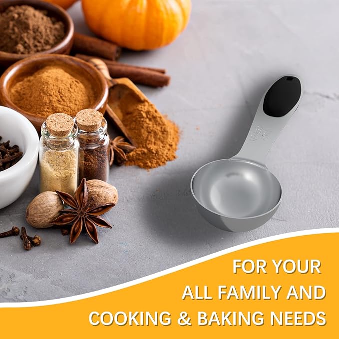 LEIFENY 2PCS 1/2 Tbsp(1.5tsp, 1/4oz, 7.5ml) Single Measuring Spoon with Black Silicone Grip, Stainless Steel Individual Measure Scoop Only