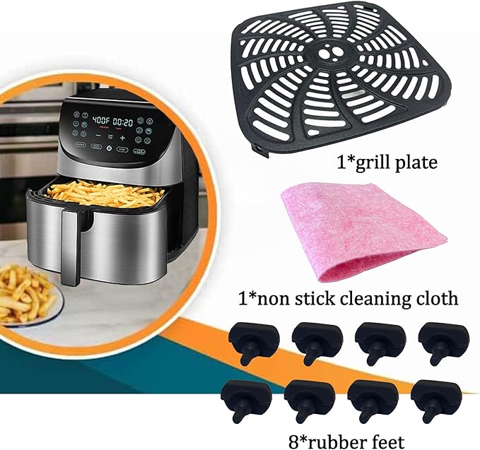 GSZN 8QT Square Air Fryer Grill Pan for Gourmia GAF856 Air Fryers, Upgraded Nonstick Air Fryer Grill Plate Insert Rack Crisper Tray Plate Grate Grid Shelf for Gourmia 8QT Air Fryers, Dishwasher Safe