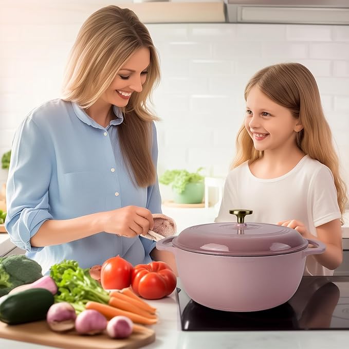 Fijxzct Premium Enameled Cast Iron Dutch Oven for Bread Baking | Non-Stick 5.5QT Oval Bread Oven with Lid | Perfect for Sourdough, Loaf, and Artisan Baking (Round Pink, 5.5 QT)