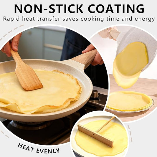 DOTUHAO Nonstick Crepe Pan Set, Kitchen Pancake Grill Pan, 10 Inch Granite Coating Flat Skillet Tawa Dosa Tortilla Pans, Pizza Pans, Fry-Pan Compatible with All Stovetops (10 Inch, White)