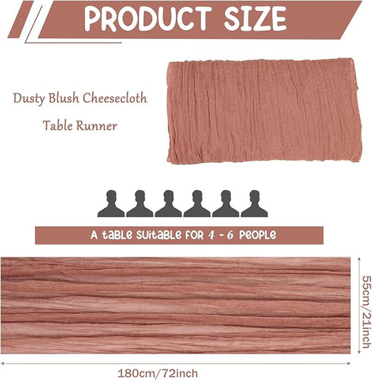 10 Pack Dusty Blush Cheesecloth Table Runner 6FT Boho Gauze Fabric Table Runner Vintage Rustic Sheer Runners for Wedding Party Bridal Baby Shower Long Table Decorations