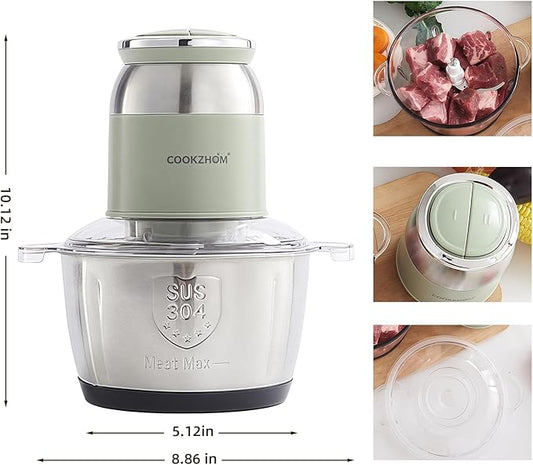 COOKZHOM Green Food Processor,500W Electric Meat Grinder with 8 Cup Stainless Steel Bowl and 4 Sharp Blades, Food Chopper & Vegetable Chopper for home use,Meat Processor, Vegetables, Fruits and Nuts