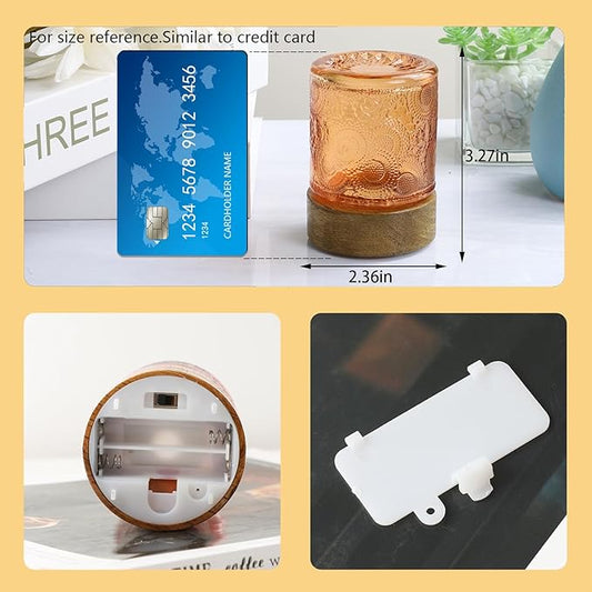 Mini Soft Warm Light Lamp Battery Operated Portable Night Light with Timer, Small Glass Vintage Dim Sleep Nightlights, Battery Powered Wireless Night Lights for Adults, Copper
