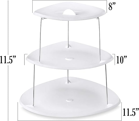Masirs Collapsible 3-Tier Party Tray: Decorative Design Folds for Minimal Storage. an Elegant Serving Tray for Sandwiches, Cake, Sliced Cheese, and Deli Meat.