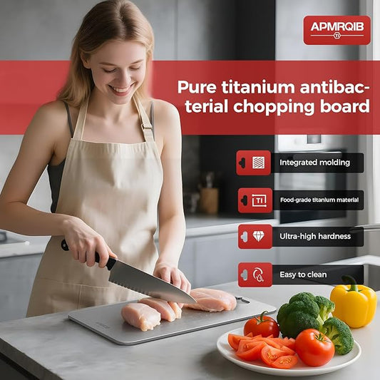 APMRQIB Titanium Cutting Board, 100% Pure Titanium Cutting Boards for Kitchen, Double Sided Non Toxic Cutting Board, Hygiene Durable Dishwasher Safe 10.5”×6.3” (M)