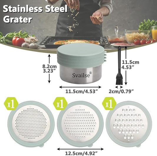 Cheese Grater with Container, 4 in 1 Box Gratters for Fine, Medium and Coarse, Handheld Lemon Zester for Parmesan, Ginger, Garlic, Nutmeg, Chocolate (Light Green)