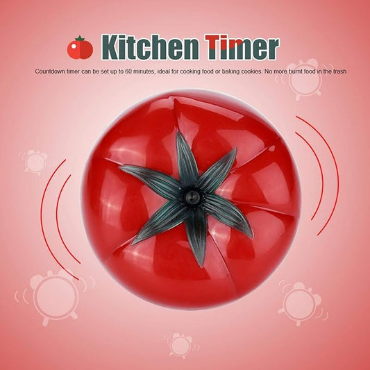 Tomato Shaped Mechanical 60 Minutes Countdown Timer Kitchen Cooking & Baking Helper Count Up Down Magnetic Timer Clock with Alarm Fast Setting(6.3x4.5cm)