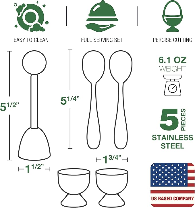 Eparé Egg Cups & Cracker Set - Egg Cups for Soft Boiled Eggs British - Stainless Steel Egg Topper Cutter - Egg Spoons & Egg Holder for Boiled Eggs