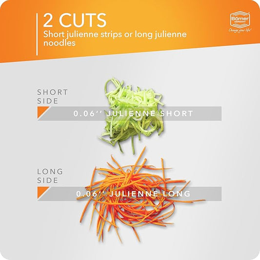 Börner by Reston Lloyd Roko PowerLine • Short & Long Vegetable Strips/Noodles & Safety Food Holder • Made in Germany, Orange