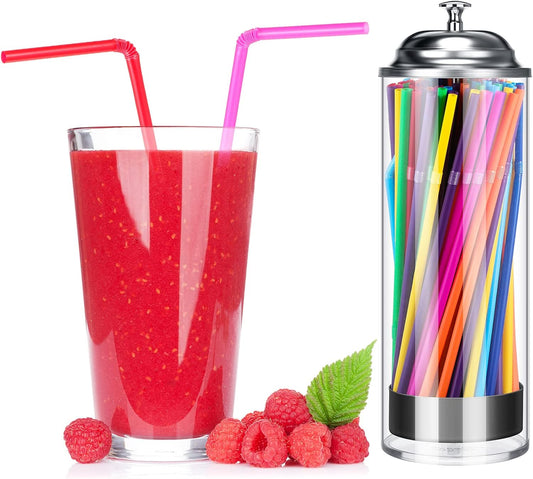 Patelai Straw Holder Dispenser and 100 Pcs Straws Plastic Drinking Straw Organizer Container with Lid for Counter Party Transparent Straws Dispenser(Classic,Neon)