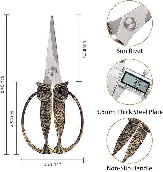 WARMHEART Owl Kitchen Scissors All Purpose, Stainless Steel Heavy Duty Sharp Shears for Meat, Chicken, Fish, Poultry, Herb, Bread (Pearl, Medium)