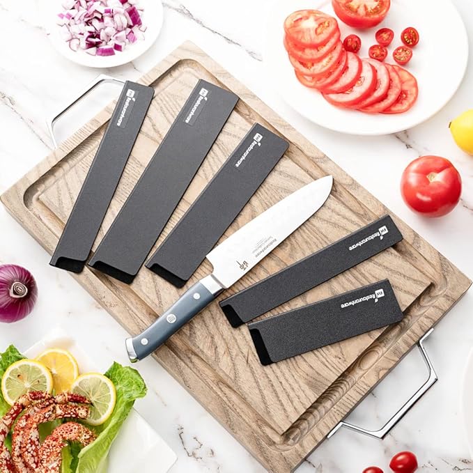 Sensei Knife Sleeves, Set of 8 Knife Protectors - For Kitchen Knives, Felt Lining, Black Plastic Knife Blade Guards, Durable, Cut-Proof - Restaurantware