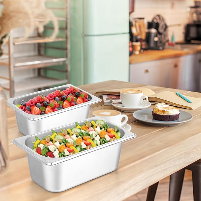 wutfuooo 4 Pack Hotel Pans, 1/4 Size 4" Deep Stainless Steel Steam Table Serving Pan, Buffet Dinner Catering Food Pans, Warmer Breading Tray Batter Pan for Restaurant Salad Bar Party Supplies