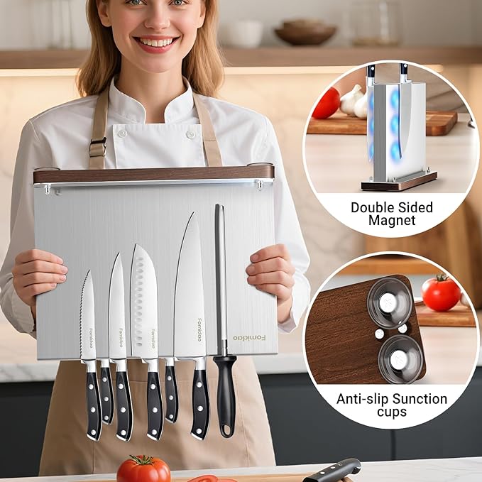 6 Pieces Knife Set with Magnetic Block,Ultra-Sharp High-carbon Steel Kitchen Knife Set, Professional Knife Block Set with Ergonomic Handle and Sharpener