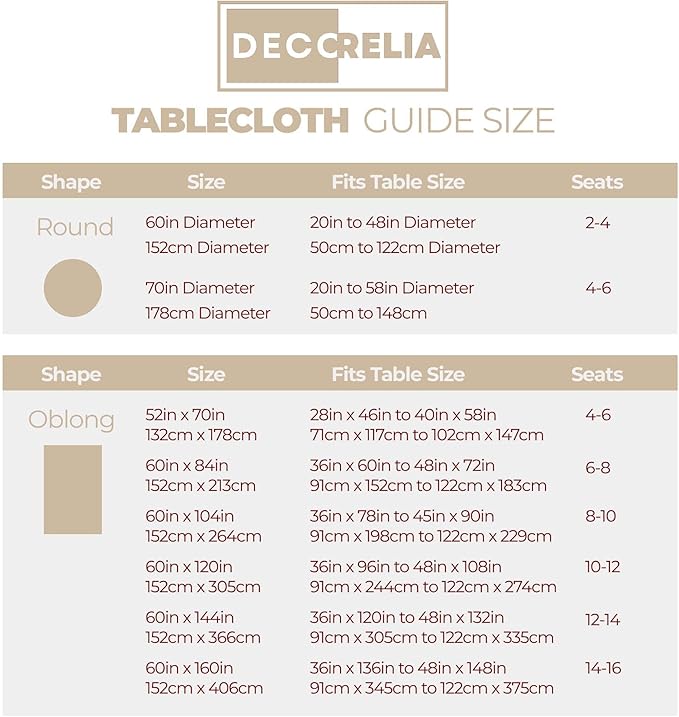 Waterproof Round Tablecloth for Round Dining Table, Decorative Rustic Soft Wipeable Table Cloths Cover Indoor Outdoor Use for Holiday,Wedding, Kitchen (70 Inch,Round (4-6 Seats),Beige)