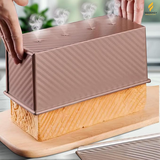2.2lb set Nonstick Pullman Loaf Pan With Lid For Homemade Bread. Sandwich Bread Baking Mold With Sliding Lid, Durable Toast Box For Square Loaf Shokupan Soft Milk Bread & Gift Box Included.